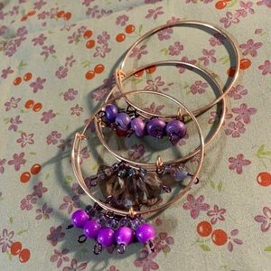 Set of 3 bracelets in purple beads and rose gold